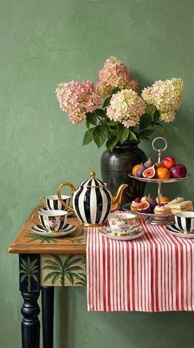Still Life with Striped Teapot and Figs by Marja van den Hurk