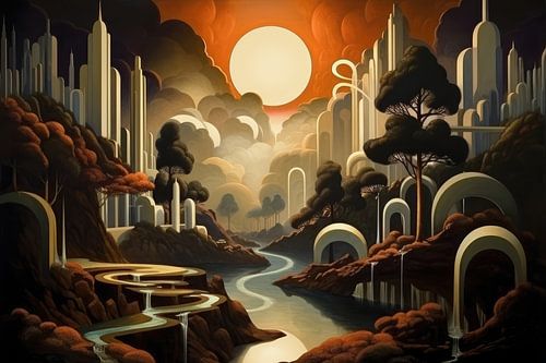 Bizarre surrealistich art deco landschap
