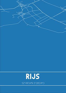 Blauwdruk | Landkaart | Rijs (Fryslan) van MijnStadsPoster