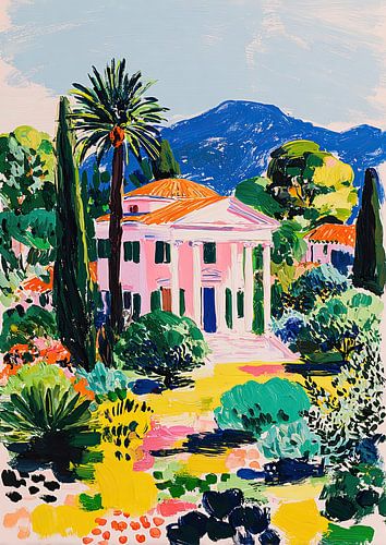 Pink villa with columns in Mediterranean style by Niklas Maximilian