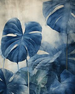 Botanischer Druck in Blau
