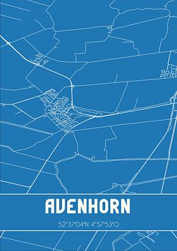 Blauwdruk | Landkaart | Avenhorn (Noord-Holland) van MijnStadsPoster