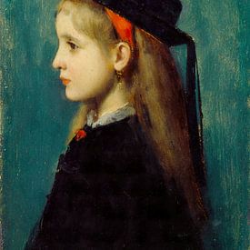 Elzasser meisje (1873) door Jean Jacques Henner. Portret in zwart, blauw, rood, beige van Dina Dankers