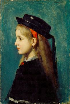 Elsässisches Mädchen (1873) von Jean Jacques Henner. Porträt in Schwarz, Blau, Rot, Beige von Dina Dankers