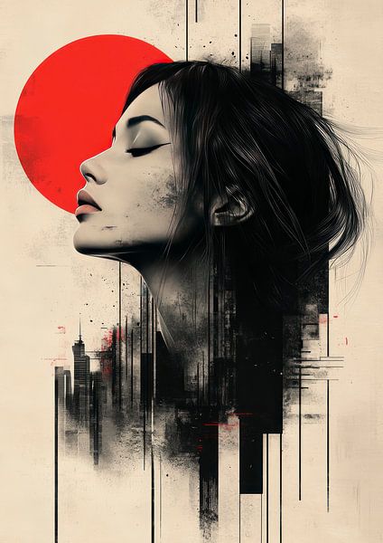 Een portret in rood en zwart van Hikmah Hidahasbi