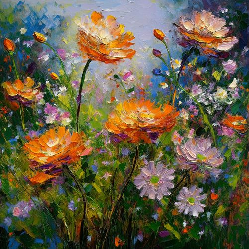 Beautiful colourful flowers in the field