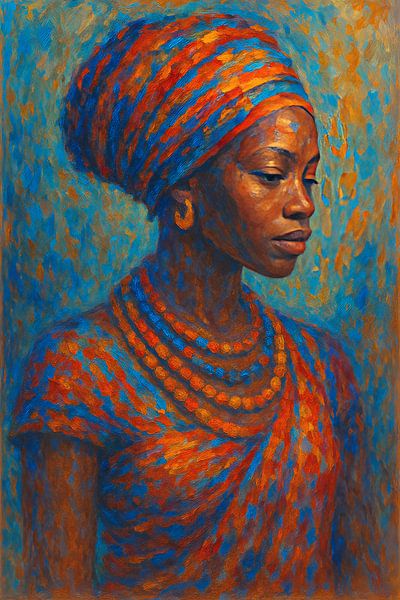 Peinture d'une belle femme africaine par Johannes