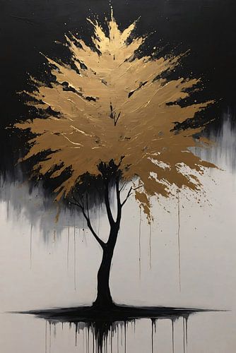 Abstracte Gouden Boom in Monochrome Reflectie