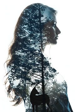 Woman with long hair in front of a forest by MNS Designs