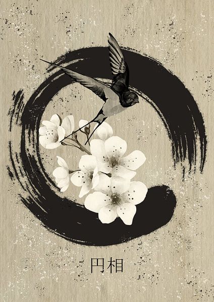 Ensō with swallow and cherry blossoms by Lucia