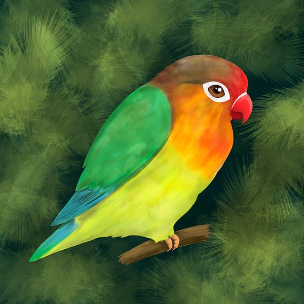 Een digitale tekening van een agapornis van Bianca Wisseloo