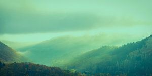 Dunstiger Bergblick in der Eifel