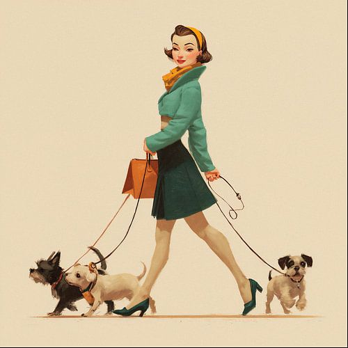 elegante dame met haar hondjes