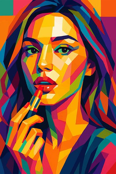 Femme avec rouge à lèvres peinture pop art. par Johannes