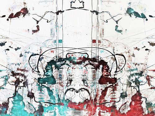 Modern, Abstract Digitaal Kunstwerk in Blauw, Rood, Wit