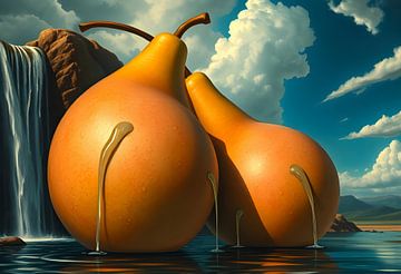 Kunst met fruit in het landschap Dali stijl van Egon Zitter