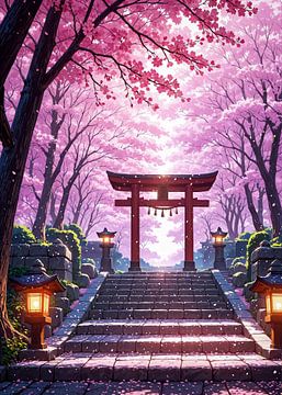 Torii poort Sakura kersenbloesem lente Japan van Ruzerin