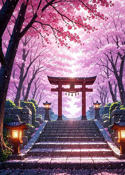Torii Gate Sakura Cherry Blossom Spring Japan by Ruzerin