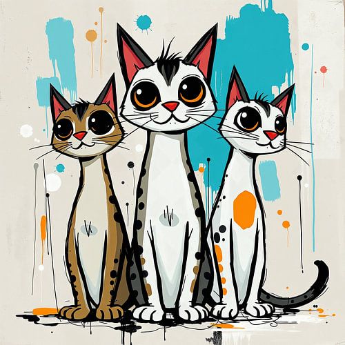 Drei Katzen-Freunde – Urban Art mit Humor von Wandbilder-Shop