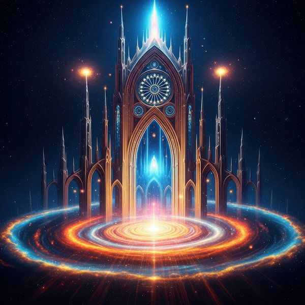 Eine Kathedrale aus Nebeln, in der das Licht ewig ist. von Agunk Visionary Art