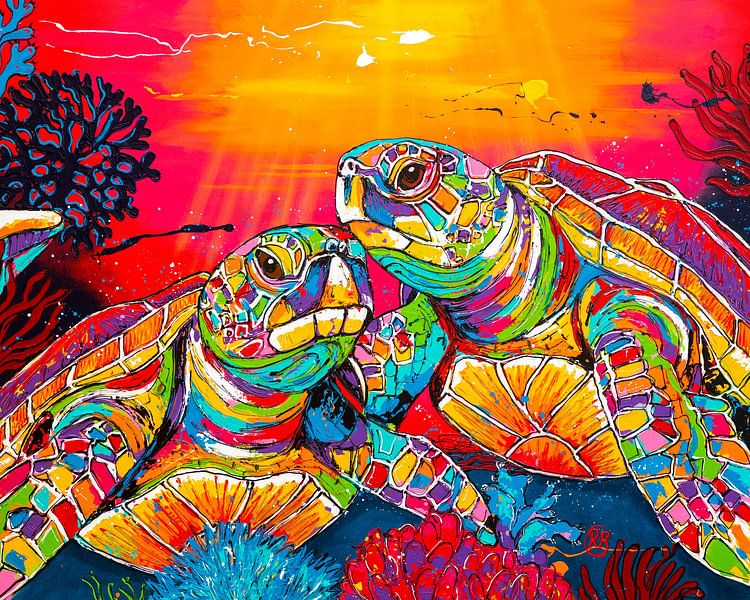 Liefdevolle Zeeschildpadden van Happy Paintings / Renata Rolefes