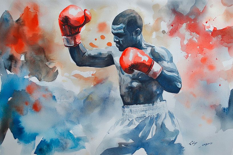 Boxer im Wettkampf mit Leidenschaft von Poster Art Shop