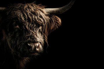 Scottish Highlander in Shadow Intense View in Detail by Eva Lee