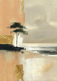 Abstracte kustlijn met boom en gouden accenten van Niklas Maximilian