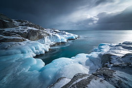Frozen Arctic Coast – Cool Blue Seascape by Albert Klee