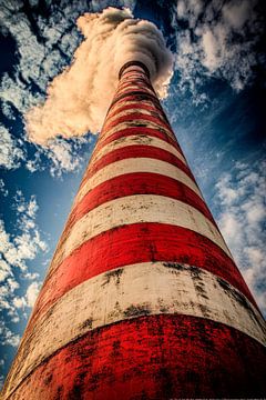 Bovenaanzicht van schoorsteen met rook van Poster Art Shop