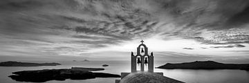 Zonsondergang over de zee in Griekenland in zwart-wit van Manfred Voss, Schwarz-weiss Fotografie