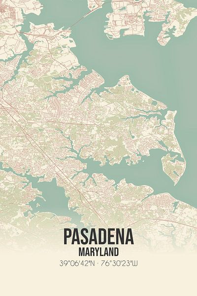 Carte ancienne de Pasadena (Maryland), Etats-Unis. par Affiches de lieux