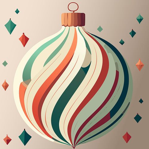 KERSTKUNST kerstbal 1 op beige achtergrond met ornamentjes