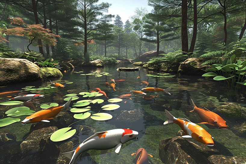 Koi Karpfen fischen in einem Teich von Egon Zitter