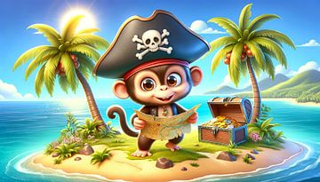 Kleine piratenaap ontdekt de schat van het eiland van artefacti