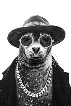 Zeehond in hipsterstijl met bril en pet van Felix Brönnimann