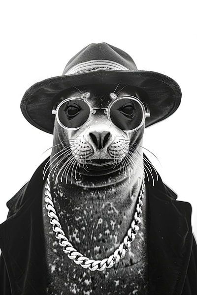 Phoque en mode hipster avec lunettes et casquette par Poster Art Shop