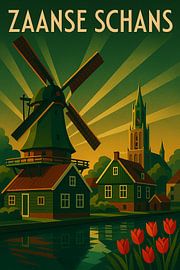 Zaanse Schans Windmolens Vintage Poster van Travel Shop