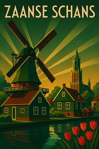 Zaanse Schans Windmühlen Vintage Poster