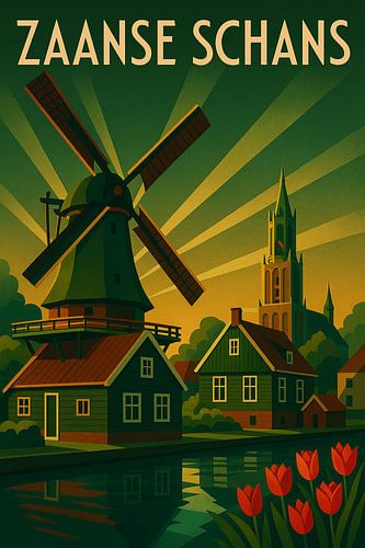 Zaanse Schans Windmolens Vintage Poster