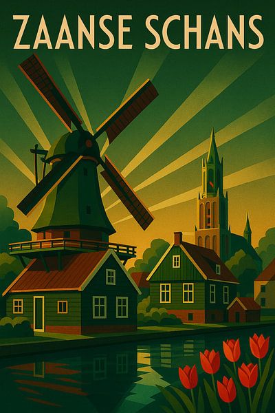 Zaanse Schans Windmills Vintage Poster par Travel Shop