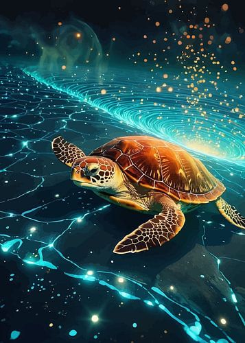 Zeeschildpad in een digitale oceaan