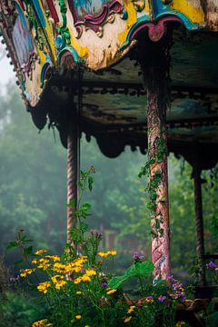 Dilapidated carousel in the fog by Poster Art Shop