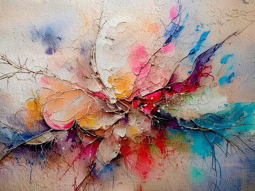 Modern Abstract. Kleurrijke Bloem op beton