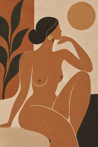 Figure féminine inspirée de Matisse – Femme nue moderne aux formes botaniques « & » | Décoration murale minimaliste de style bohème