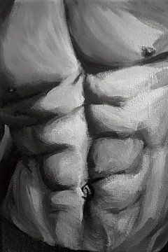 Male torso painting shades of grey by Krista Kitsz Art