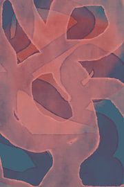 Modern abstract schilderij in neonroze, terra, paars en blauw. van Dina Dankers