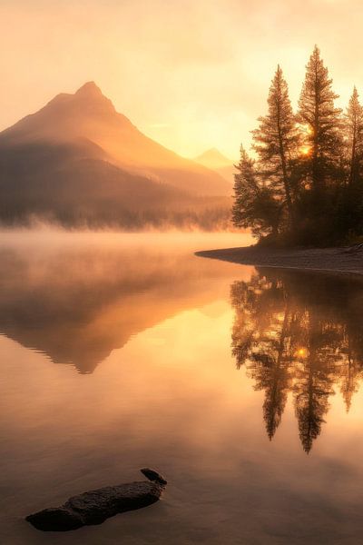 Mountain lake morning glow by Poster Art Shop