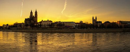 Magdeburg skyline at sunset