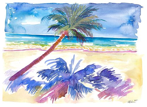 Palmenschatten unter karibischer Sonne mit Strand und Meer